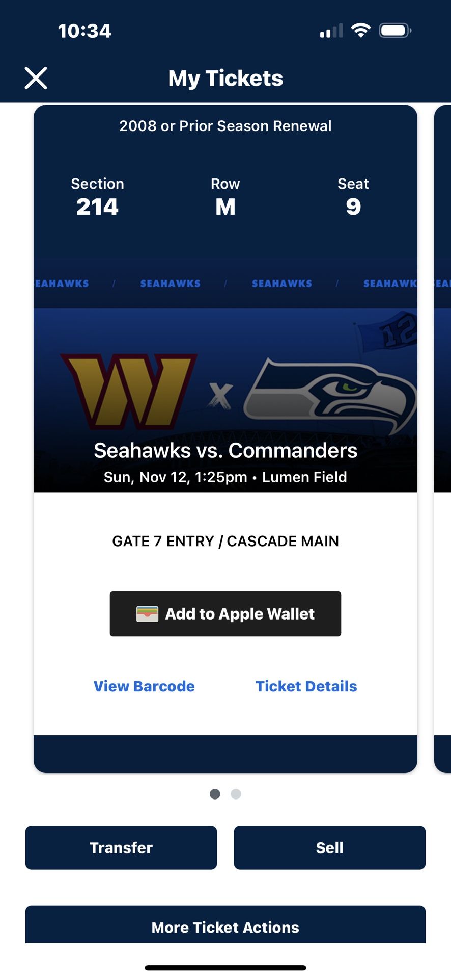 Seahawks 2 Seats Vs Washington