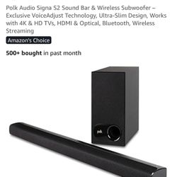 $100 Polk Audio Signa S2 Sound Bar & Wireless Subwoofer – Exclusive VoiceAdjust Technology, Ultra-Slim Design, Works with 4K & HD TVs, HDMI & Optical