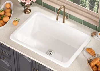 NEW! DEER VALLEY 27″ Dual Mount White Fireclay Kitchen Sink Model # DV1K509