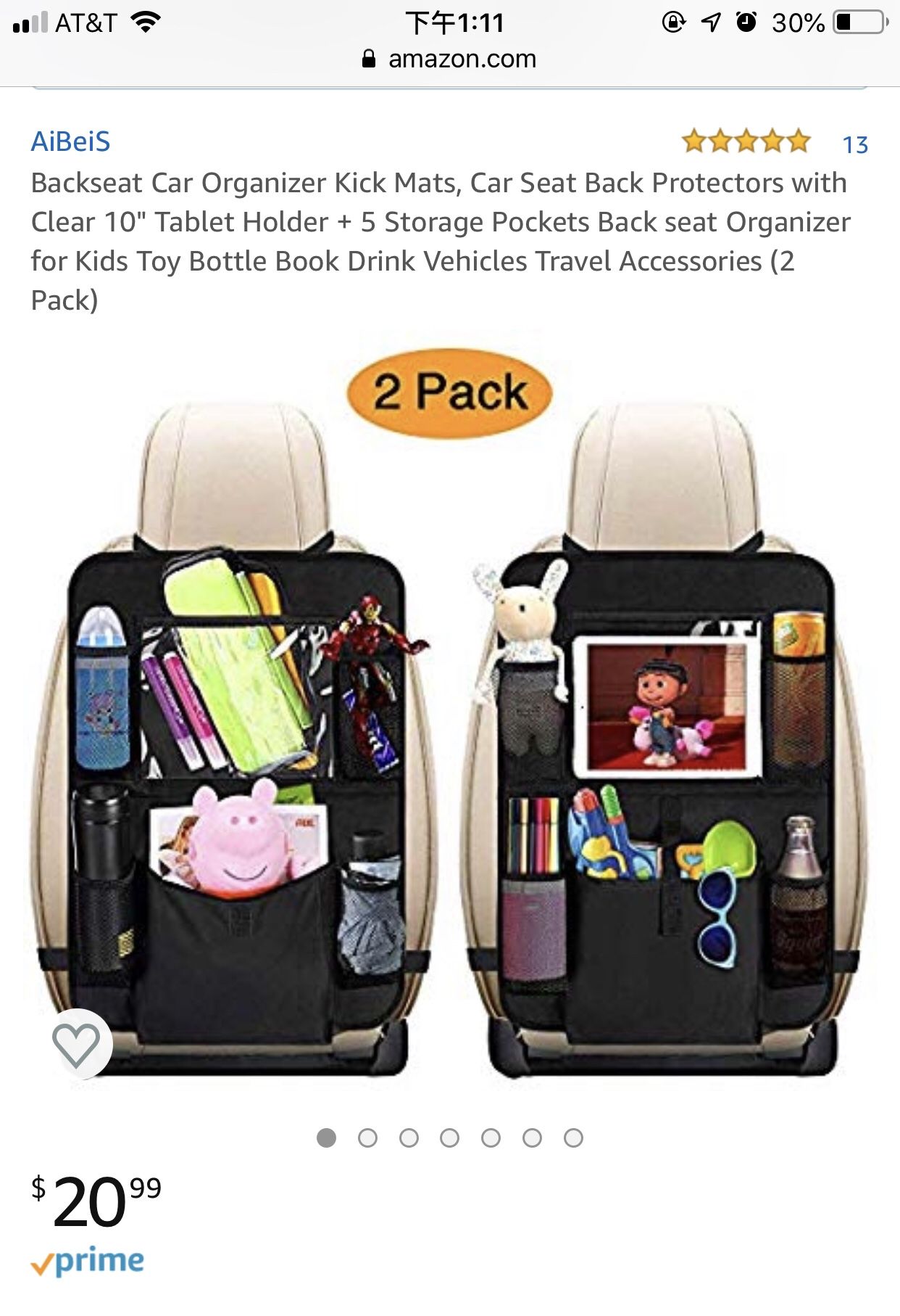 Backseat Car Organizer Kick Mats, Car Seat Back Protectors with Clear 10" Tablet Holder + 5 Storage Pockets Back seat Organizer for Kids Toy Bottle B