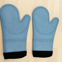 Vintage Silicone 100% Cotton Kitchen Oven Insulation Mitts Gloves Blue