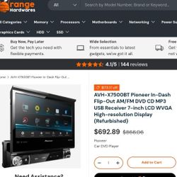 Pioneer Avh-X7500Bt Motorized Double Din