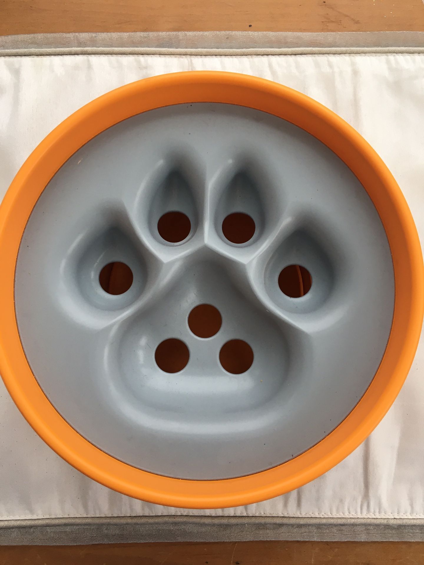 Paws. Dog dish. Meant to slow eating to fast