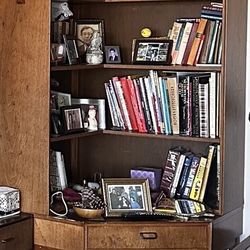 Mid-Century Modern 2 Pieces : Corner Bookshelf  & Corner Desk with Drawer