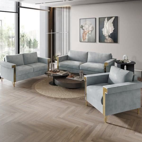 Luxurious Velvet Upholstered 3 Piece Living Room Set gray