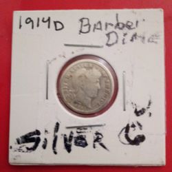 1914-D. BARBER DIME.