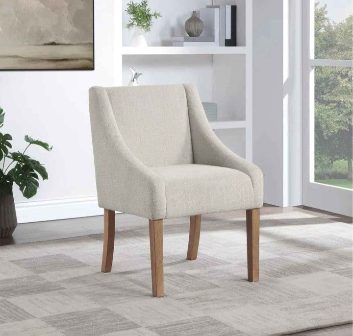 Monarch Dining Chair in Cream Fabric with Medium Espresso Wood Legs