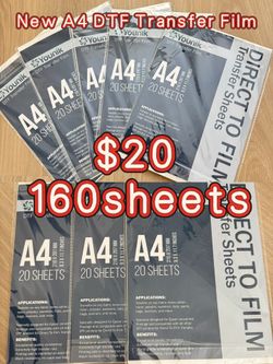 New DTF Transfer Film 8.3*11.7 Inch 320 sheets $20