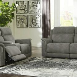 Next-Gen DuraPella Slate Power Reclining Living Room Set

