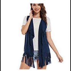 Brandnew(Medium)RICH Fringe Vest Vintage Hippie Look - Faux Suede Cardigan 