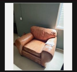 Oversized Leather Club Chair, Rolled Arms, Used Fair