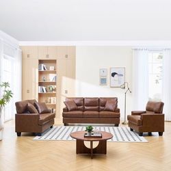 Living Room couches  3 Piece Faux Leather Living Room Set, Sofa, Loveseat and Chair