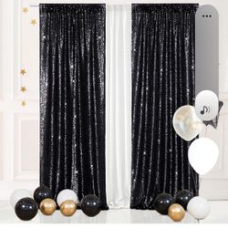 Eternal Beauty Black Sequin Backdrop Curtains, Shimmer Back Drop 2Panels-2FTx8FT for Christmas, Party, Birthday, Photography, Wedding, Baby Shower Eve
