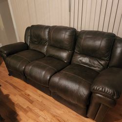 Brown Leather Living Room Set - 2 Reclining Sofa Couch 