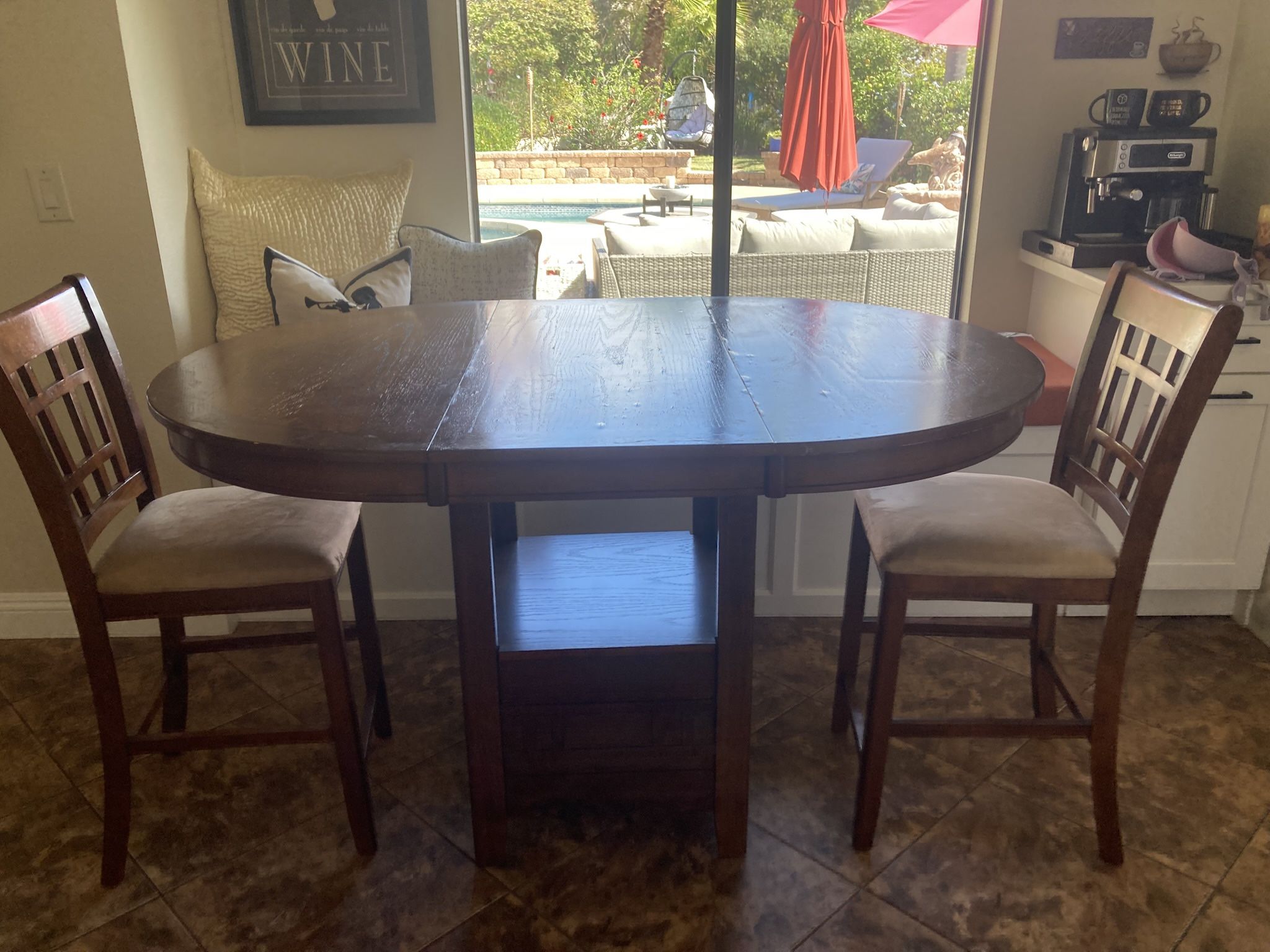 Great Cozy Wood Dinette With 4 Fabric Chairs