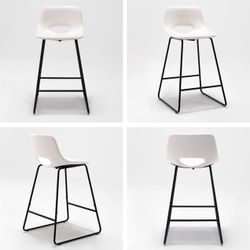 Set Of 4, White Bar Stools