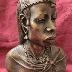 African Woman Bust Statue "Heavy" Felted Bottom Unsure Of Material 10.5" Tall