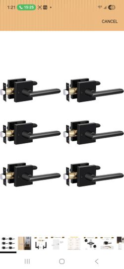 6 Pack Passage Door Lever for Closet Hall Heavy Duty Door Handle with Square Plate Left or Right Handing Levers Door Handles Interior No Locking Matte