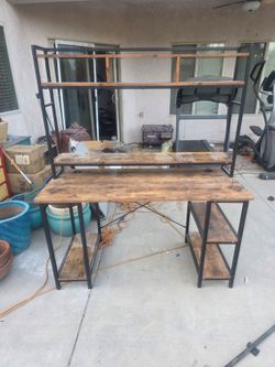Industrial Rustic Wood and Metal Desk with Hutch and Shelves