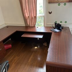 Wood Computer Desk With Drawers & Keyboard Pull Out