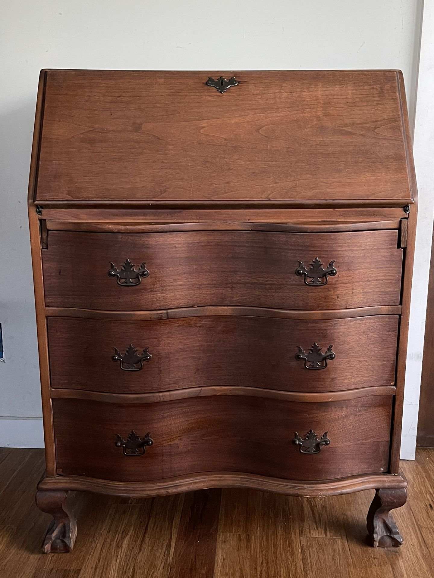 Vintage Drop Leaf Secretary with Claw Feet 29.5”w x 15”d x 40”h