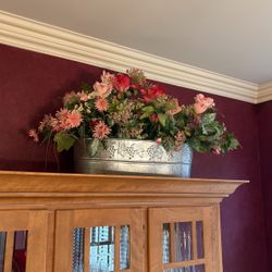 Silk Flower Arrangement W/Silver Bucket 