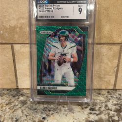 Aaron Rodgers 2024 Panini Prism Green Wave Graded