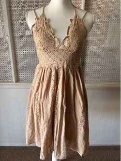 New Women’s Saints & Hearts Beige Eyelet Short Fit n Flare Summer Dress