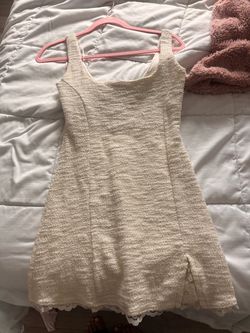 Cream Boucle Mini Dress with Lace Hem