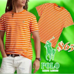 Polo Ralph Lauren Men Classic-Fit Striped T-Shirt Orange/White Size XXL  