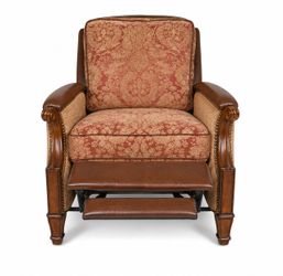 Vintage Luxury Motion Craft Classic Leather & Custom Upholstered Reclining Arm Chair
