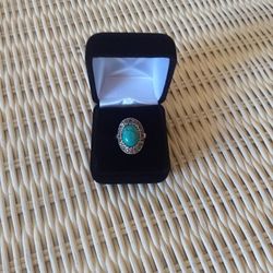 SILVER AND TURQUOISE RING SZ 8.5