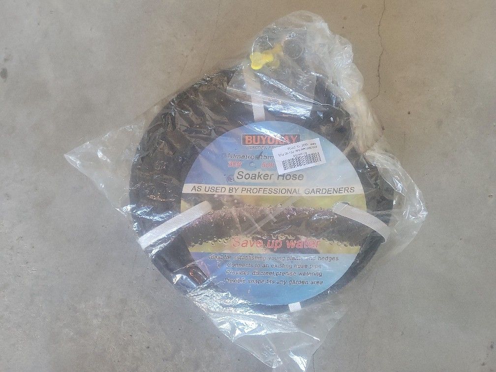 Soaker Hose 50ft with 12’’ Diameter Interface Saves 70% Water Great for Gardens Flower Beds Black