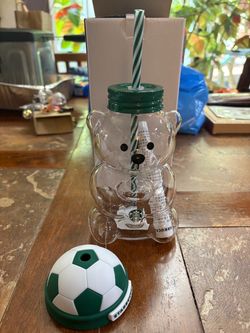 Starbucks Bearista Glass Cup with Soccer Ball Lid