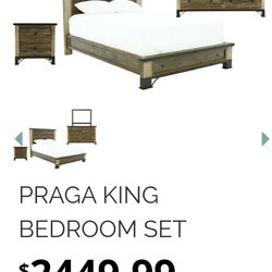 King size bed/w. box spring and six drawer dresser/mirror