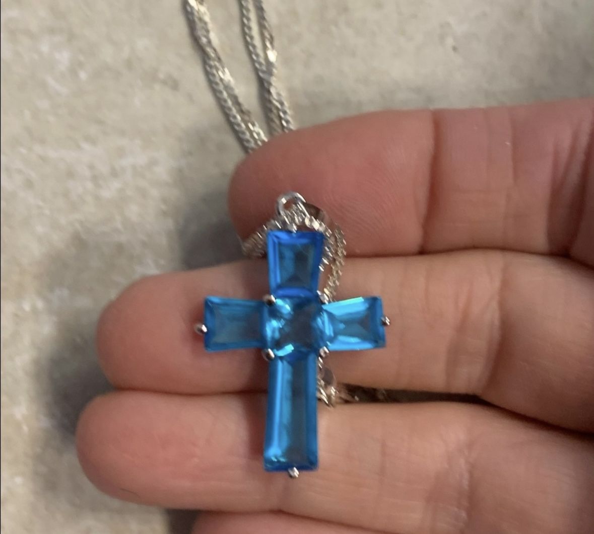 New Light Blue Tourmaline Sterling Silver CROSS necklace