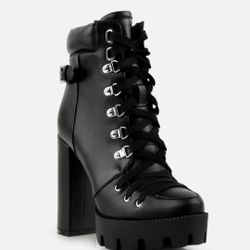 London Rag  Willow Combat Boot- 5.5 Inch Heel, 1 Inch Platform 