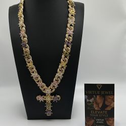 Flower 4 Leaf Clover Iced Out Gold Premium Quality Chain