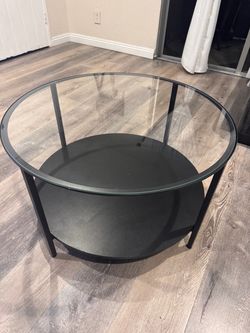 Round Glass Top Coffee Table with Lower Shelf