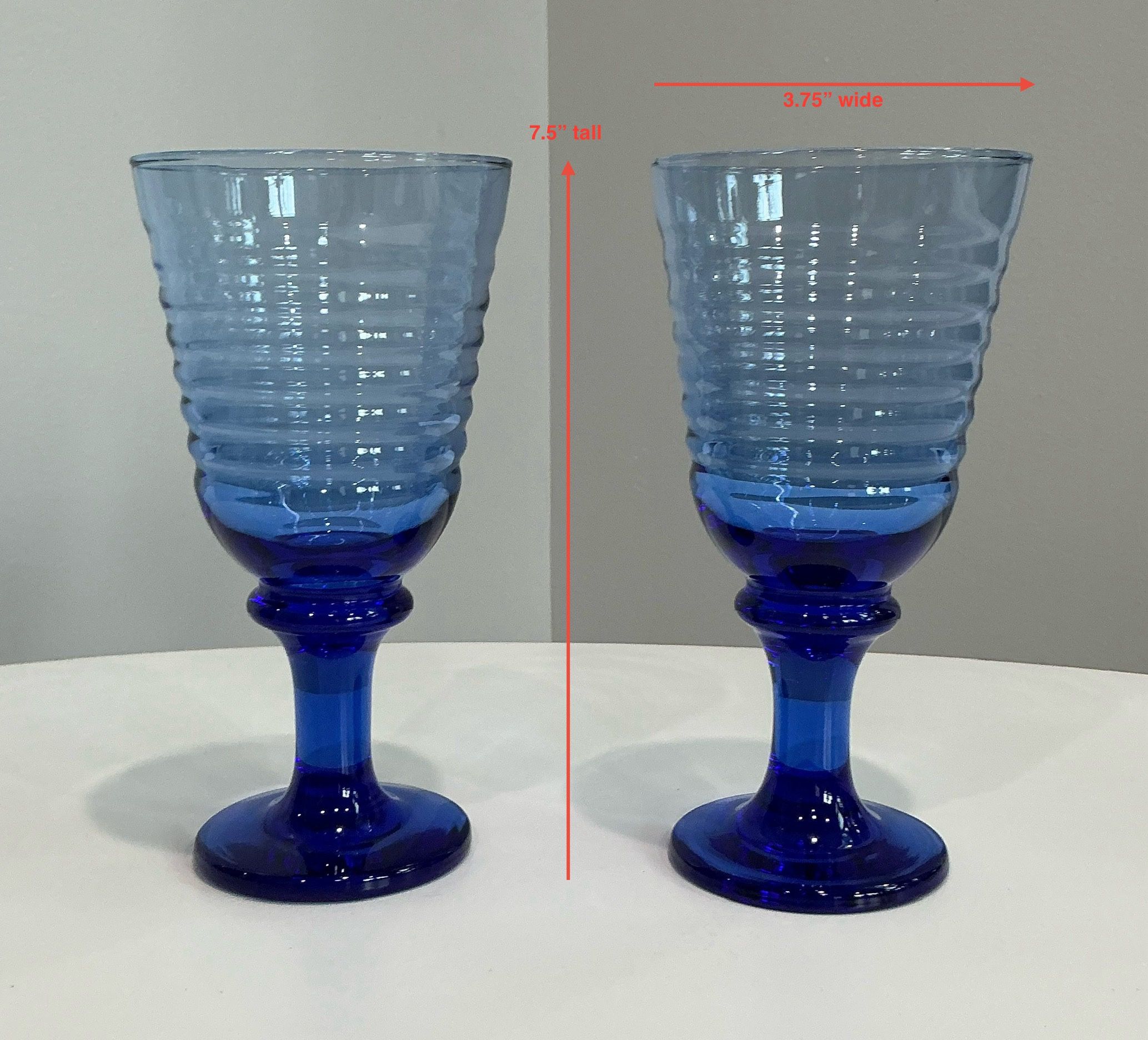 Pair of Vintage Libby Sirrus Thick Cobalt Blue Ribbed Water or Ice Tea Glasses