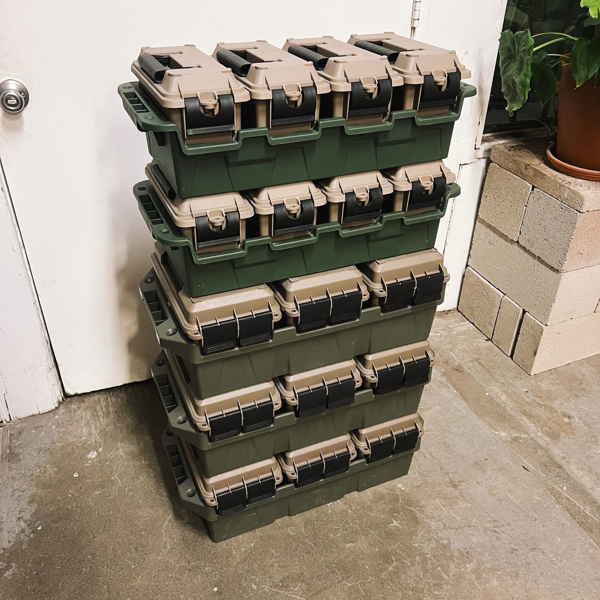 MTM AC3C (x3) + AC4C (x2) Rugged Tactical Water-resistant Stackable Portable Storage Bins / Ammo Carrying Crate, Made In USA