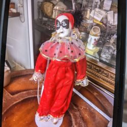 Vintage French Clown Harlequin Doll Boho Decor 