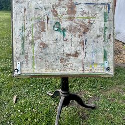 ANTIQUE SWIVEL TOP CAST IRON AND WOOD DRAFTING TABLE C.1900 Art Painting/ Adjustable Table W26 $400