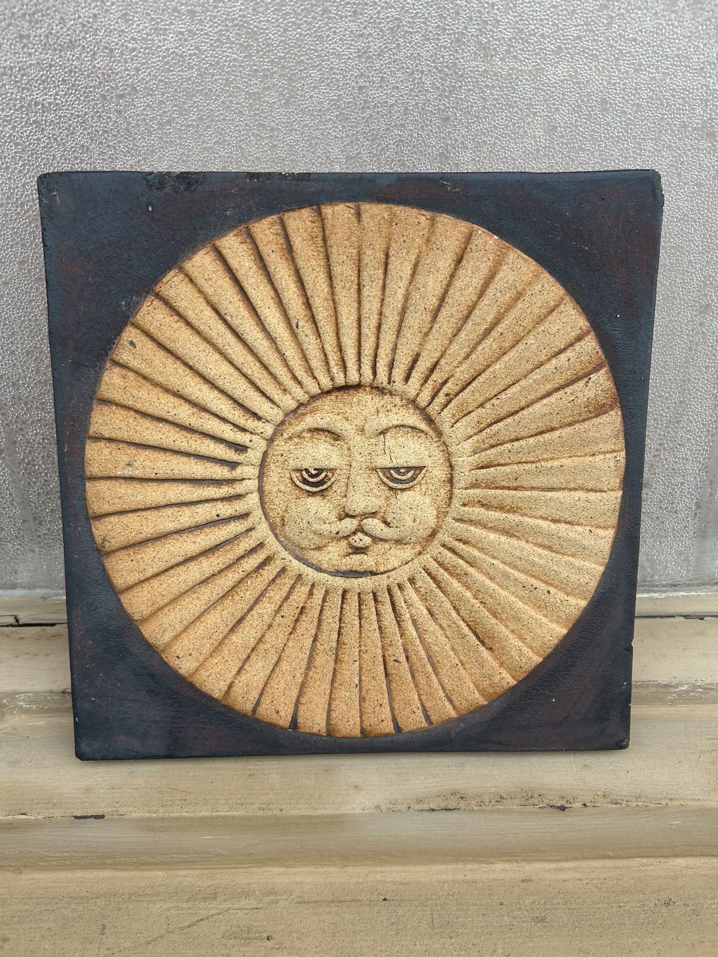 Let the sun shine in; Signed Groovy Vintage John Wenzel Pottery Tile: