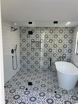Subway Tiles, 20x20 Porcelain Tiles, Free Standing Tub, Frameless Shower Door