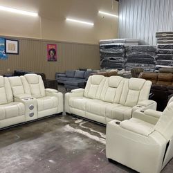 Leather Sofa Set Reclining Manual With Sound 