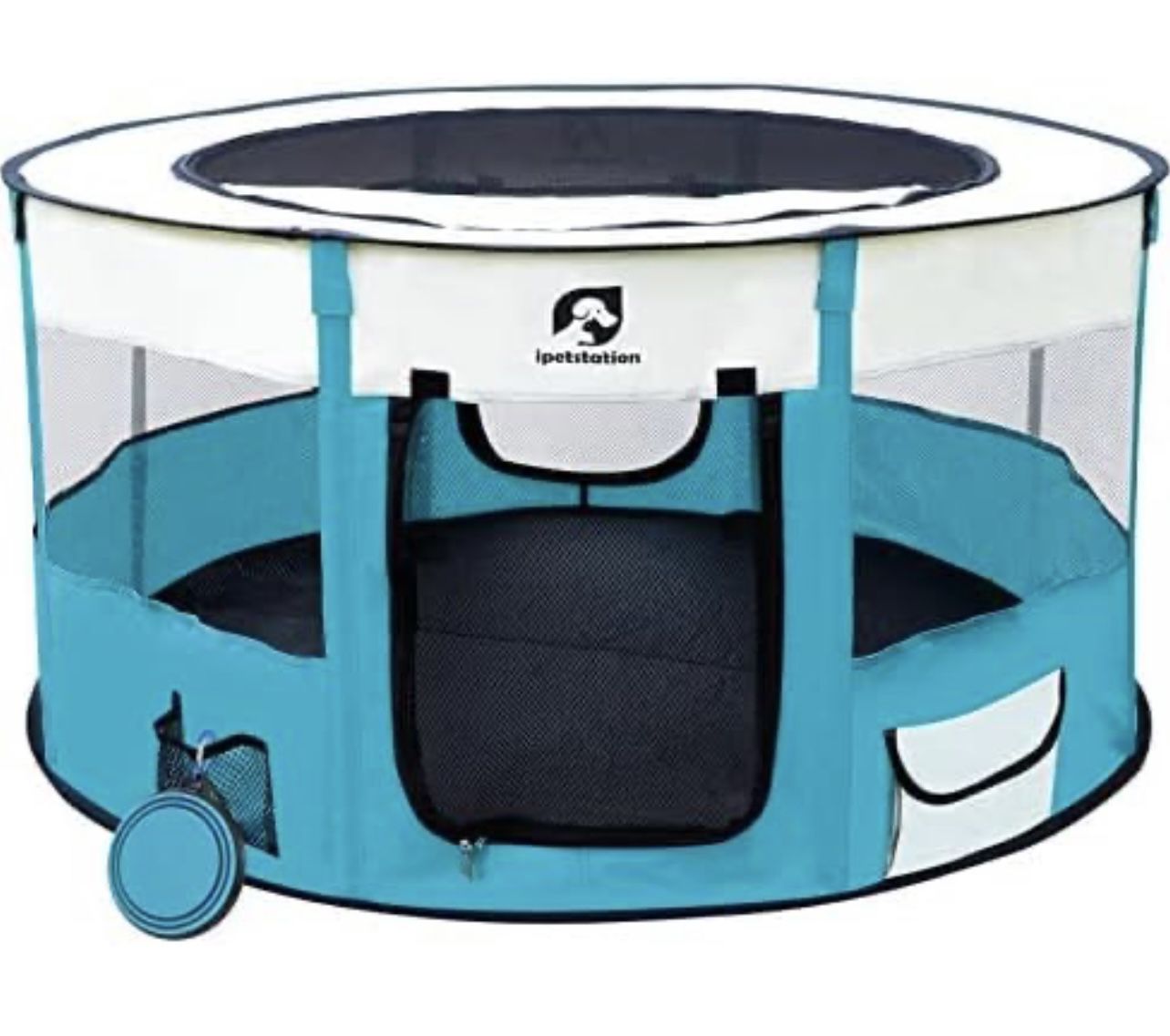 Dog Playpen Puppy playpen Foldable for Dogs Kennel Indoor Dog Cats Crate with Collapsible Travel Dog Crate with Bowl，44"×44"×23"（Blue-L）,Outdoor