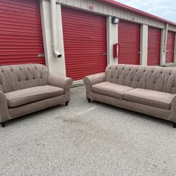 Taupe Tufted Sofa + Loveseat Set – FREE Curbside Delivery