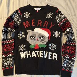 WOMENS SIZE SMALL 3-5 Christmas Grumpy Cat Black Sweater 