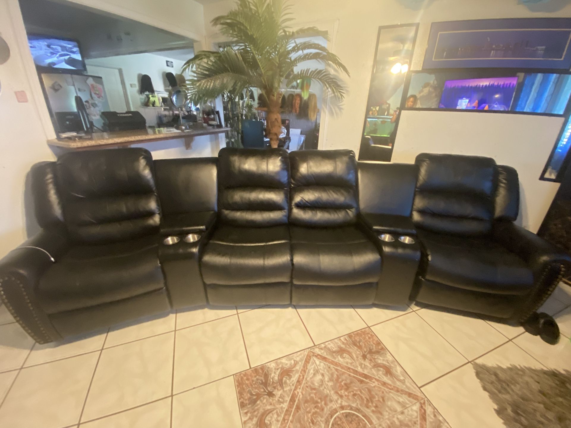 Black, Genuine Leather Sectional Couch